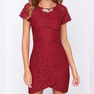 Sugar Lips Women's Red Lace Mini Bodycon Cocktail Dress Back Cut-Out Size‎ S